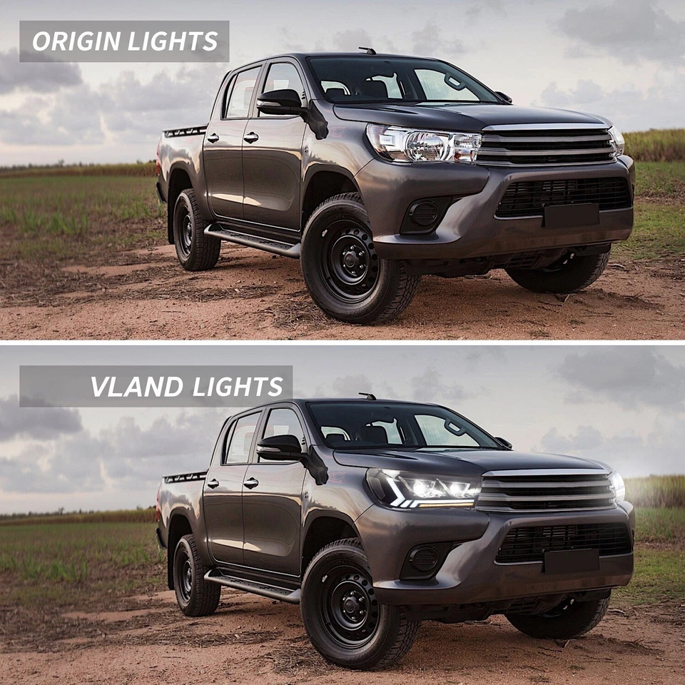 LED Headlights + SMOKED Tail Lights For 2015-2019 Toyota Hilux / Vigo w/ Dynamic - Image 2 of 4