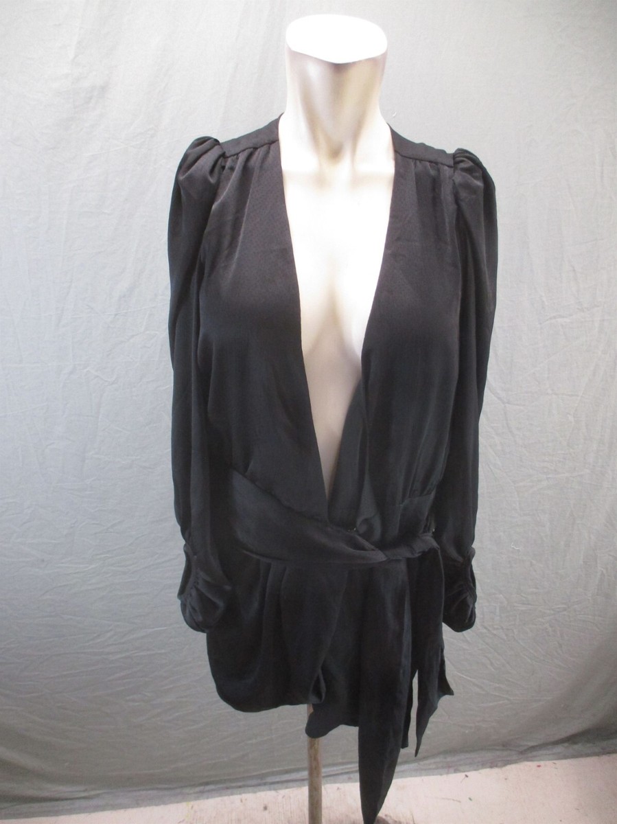 NWT Dress Forum Size S Womens Stretch Tie Long Puff Sleeve Short