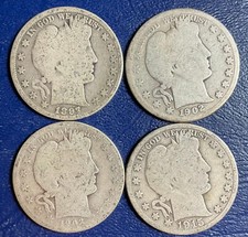 Set Lot 4 FOUR Barber Half Dollars 1897-P 1902-O 1903-S 1915-S silver Coins B349