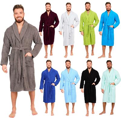 Mens 100% Cotton Bathrobe Terry Towelling Shawl Collar Bath Robe Dressing  Gown | eBay