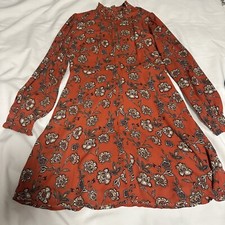 Ann Taylor Loft Burnt Orange Floral Print A Line Ruffle Trim Shirt Dress Size 0