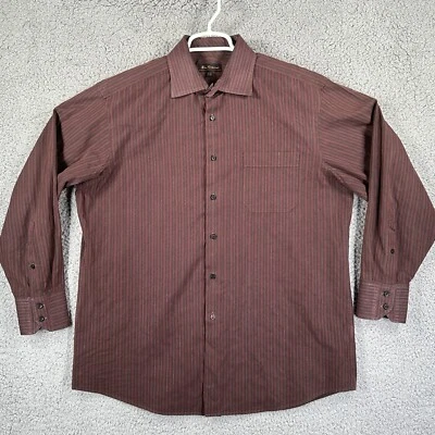 Ben Sherman Shirt Mens 16.5 32-33 Burgundy Striped Dress Button Up Long Sleeve - Image 1 of 4
