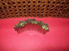WOMEN'S METAL HAIR COMB PIN CLIP HAIRPIN SIDE COMB WITH GREEN-LIME RHINESTONES