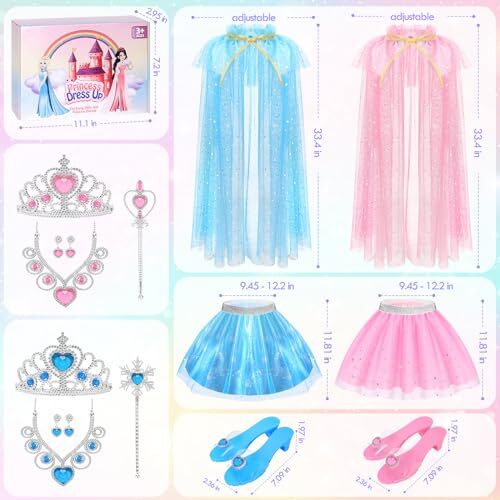 16 Pcs Princess Dress Up Clothes Set For Girls - Role Play Costumes, Mermaid & Princess Outfits, Gift For Ages 3-7+