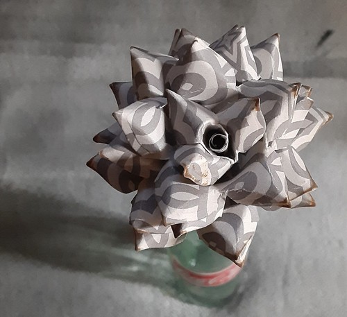 Handmade Paper Flower on stem (Gray Pattern No.3) for Wedding, St. Valentine's - Picture 15 of 18