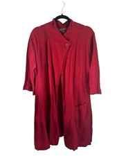 Flax Long Linen Jacket Large Red Lagenlook Layered Dress Look Topper Top