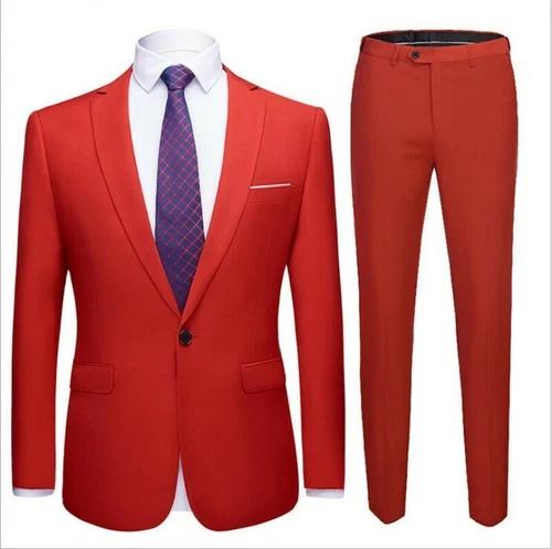 Men's Slim Fit Suits 2 Piece Jackets Blazer Pants Formal Business Coats Trousers - Picture 31 of 37
