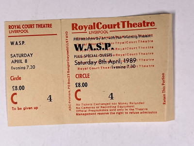 W.A.S.P Konzertkarte Komplett Original Royal Court Theatre 8. April 1989