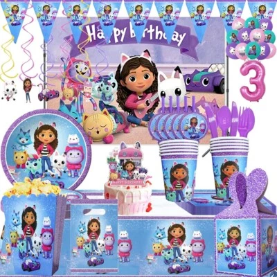 PARTYDECO Gabby Dollhouse Theme Kids Birthday Party Supplies Decor Tablecloth Plate Cup