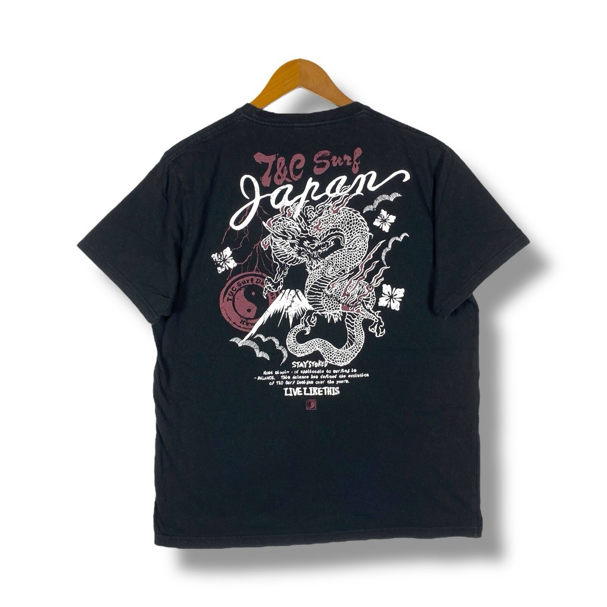 Vintage T&C SURF Japan Stay Stoked Dragon Graphic Tee Shirt Large