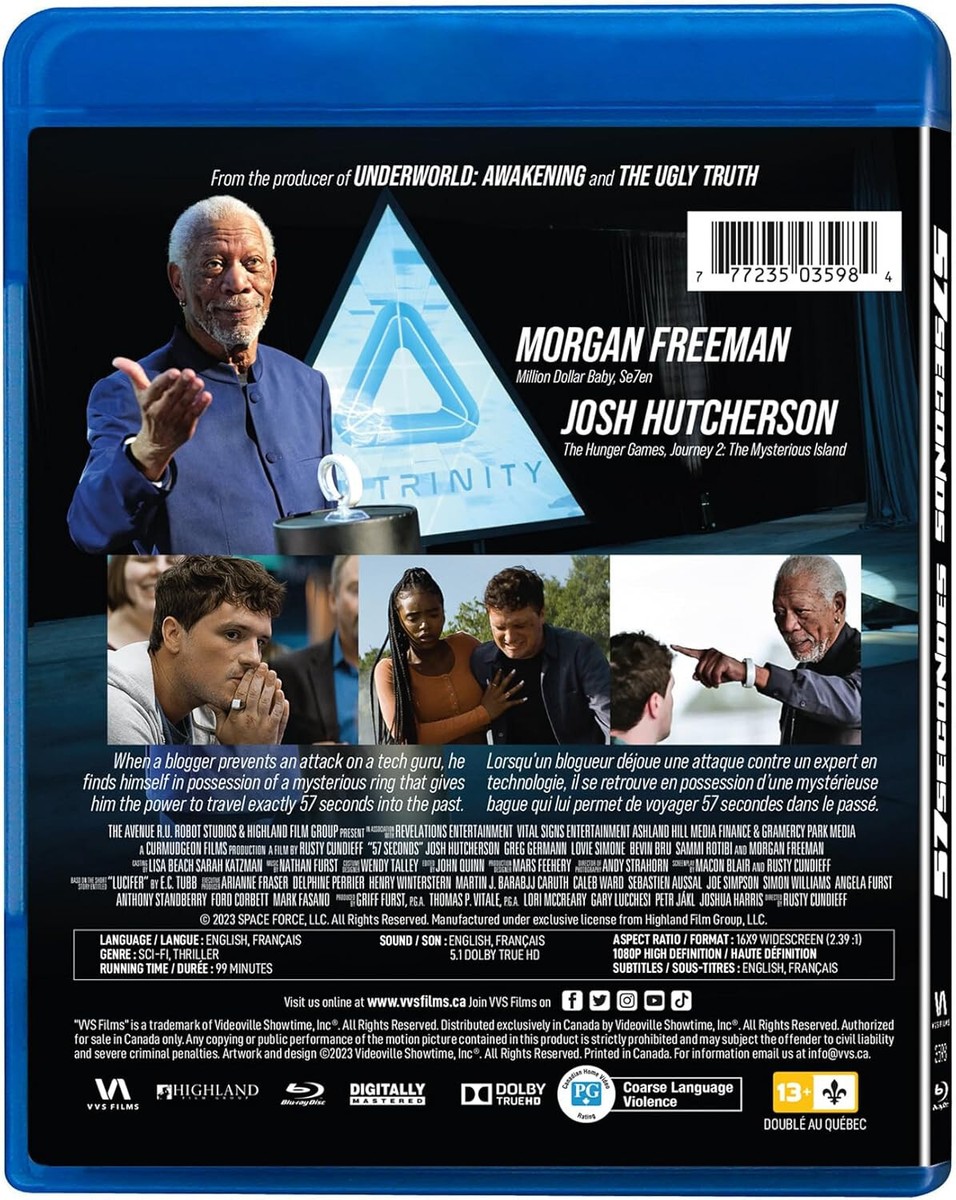 57 Seconds (Blu-ray) 2023 Josh Hutcherson, Morgan Freeman NEW | eBay