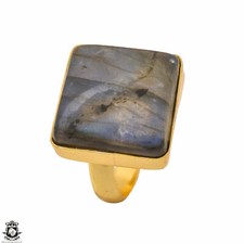 Size 9.5 - Size 11 Adjustable Blue Labradorite 24K Gold Plated Ring GPR1274