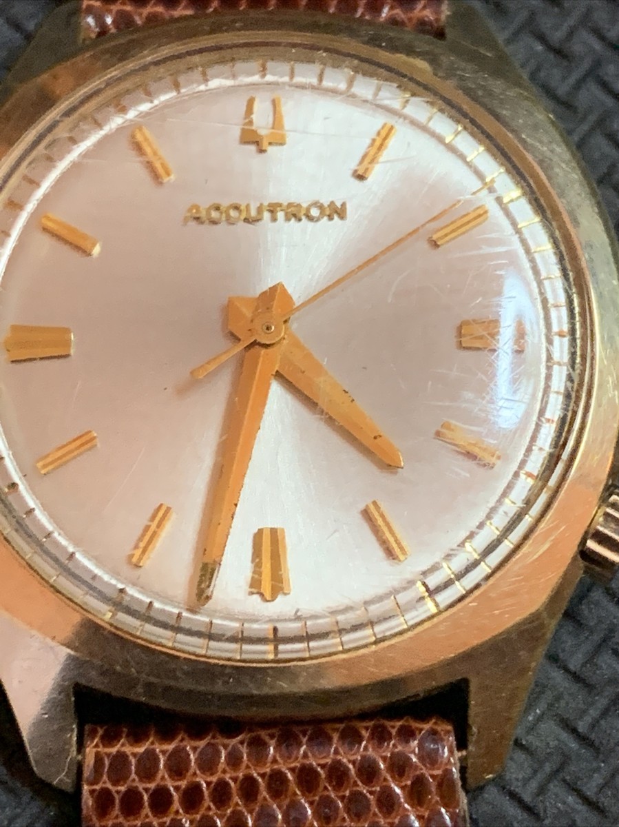 Mens Vintage Bulova Accutron Mens 218 Gold Tone Rare Dial N3