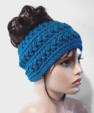 crochet handmade womans messy bun hat beanie ...