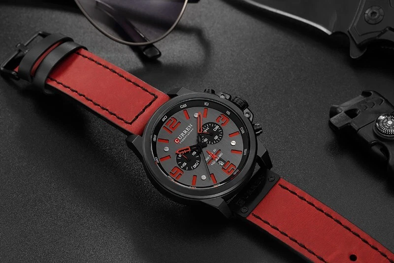 Curren Herren Luxus Leder Armbanduhr Chronograph wasserdicht Analog Quarz - Bild 4 von 4