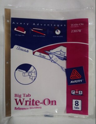 Avery 8-Tab Binder Dividers,1 Set Write & Erase White Big Tabs 3-hole Punch