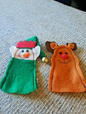 Set of Two Felt Finger Puppets, Elf and Reindeer 