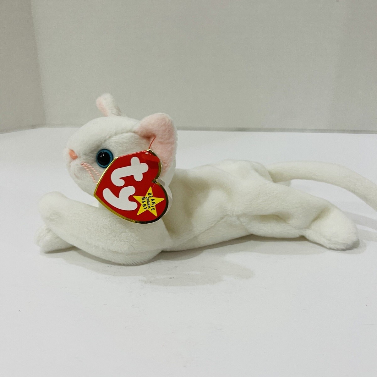 TY Beanie Babies Baby Flip The White Cat Style 4012 Retired Plush