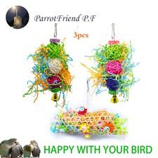 3PCS Parrot Bird Toys Rattan Ball Bamboo Net Brushed Chewing Toy Cage Supplies