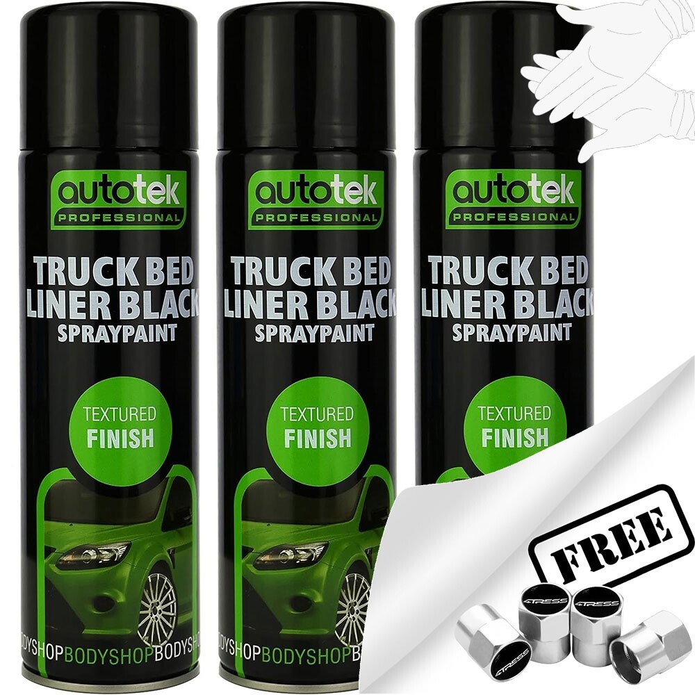 3x Autotek Truck Bed Liner Black Aerosol Spray Paint Professional Cans 500ml+G+M - Image 6