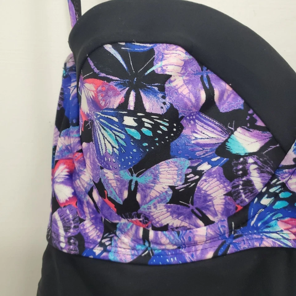 OP Junior's Y2K 紫色蝴蝶可调节开口绑带钢圈 Tankini M — 第 2/4 张图片