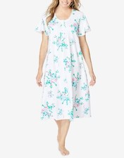 Only Necessities Plus Size White Floral Short Pintucked Knit Nightgown Size 3X