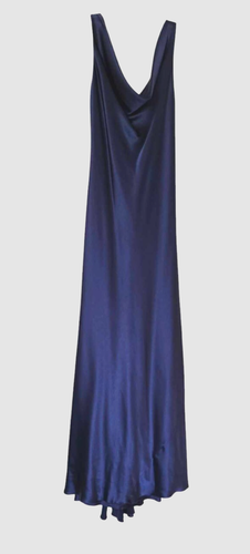 ABS Allen Schwartz Bias Cut Cowl Neck Satin Gown 6 Blue Open Back 90s 30s USA - Picture 9 of 20