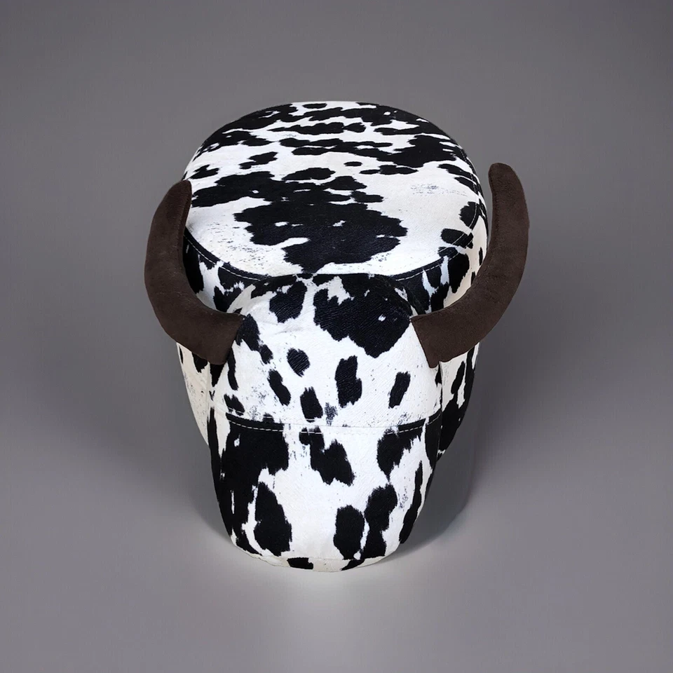 Taburete de vaca de cuerno largo otomana para niños Decoración del hogar 17" de altura Blanco Negro Foto 4 de 4