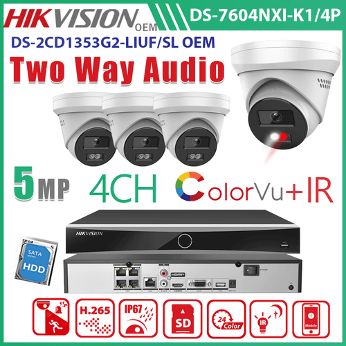 Hikvision 4CH 4POE 5MP ColorVu IP Camera Smart Light Kit 2Way Audio System Lot