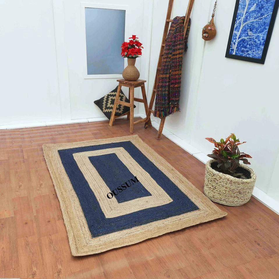 Oussum Solid Braided Natural Jute  Area Rug Bohemian Rectangle Hallway Carpet - Image 3 of 4
