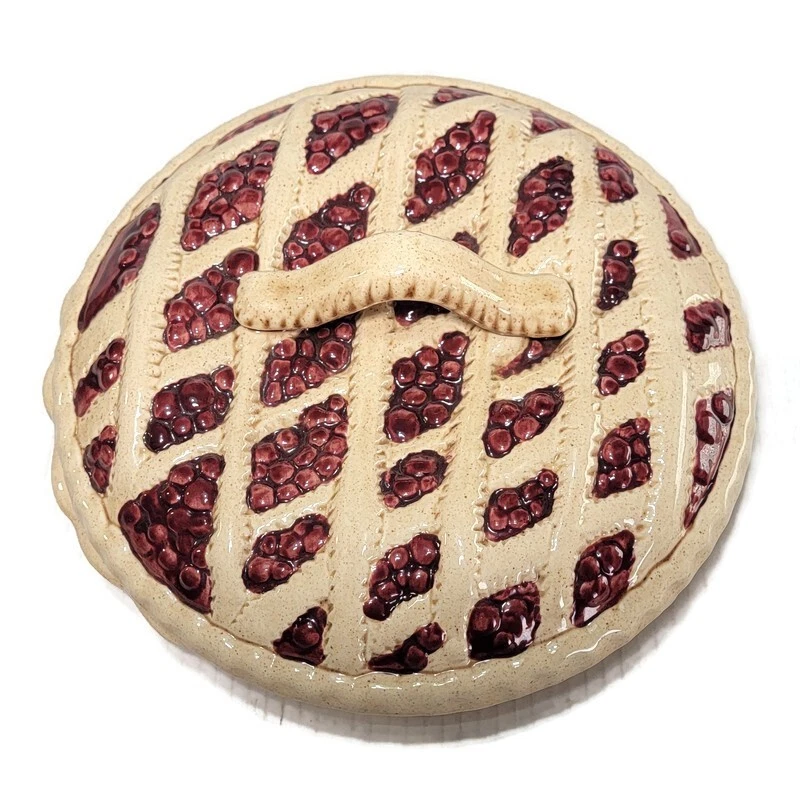 Cherry Lattice Pie Top, Dessert Plate, 2 Piece Lid Bottom, Carmel, IN. Vintage