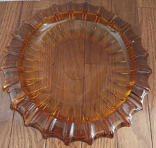 Vtg Heavy Amber Glass Ashtray Mid Century Modern Sun Burst Cigar Large 10"