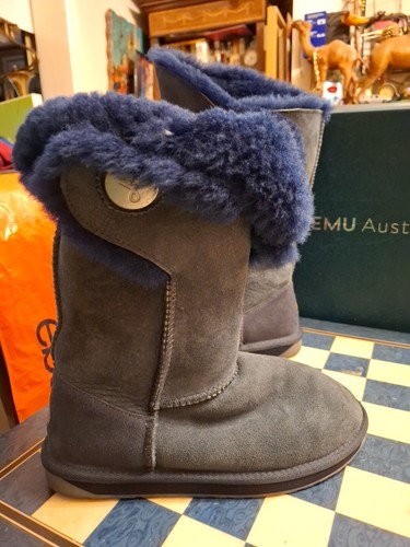 Prezzo consigliato: £ 175 Emu Australia Hakea Hi W11113 stivali di pelle di pecora indaco UK 6/39 * - Foto 9 di 12