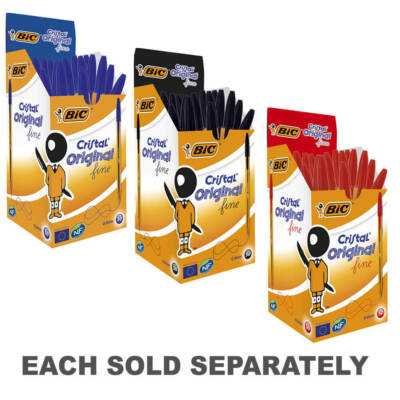 Bic Cristal Original Fine Ballpoint Pen 0.8mm Durable Tungsten Carbide Ball 50pk