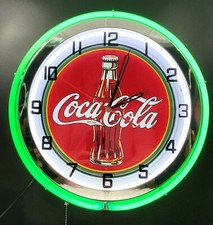 19" Coca-Cola Bottle Sign Double Green Neon Clock Coke
