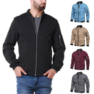 Mens Full-Zip Jacket Lightweight Windbreaker Casual Spring