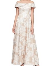 Alex Evenings Off Shoulder Jacquard Long Dress Mother Of Bride Wedding NWT Sz 14