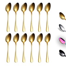 Gold Teaspoons 6.5" Set of 12, Stainless Steel Titanium Plating Shiny Golden ...