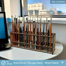 67-slot Premium Wooden Brush Holder - Durable Artist Desk Organizer, Pencil