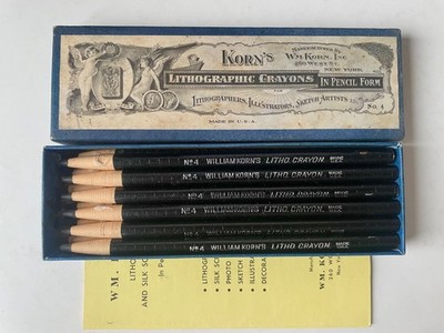 12 Kreide Stifte Korn s Lithographic Crayons in Pencil Form No.4 - sehr gut