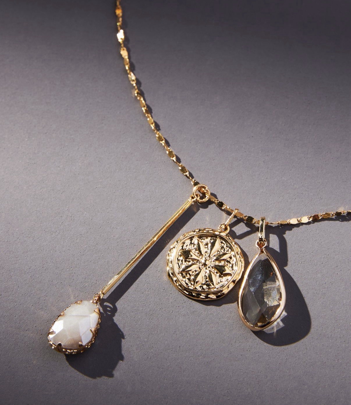 Anthropologie - Serefina Mixed Charm Pendant Necklace Grey Moonstone 18in