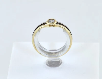 Diamant Solitär Ring 585/000 14 K Gelbgold Paladium Brillant 0,12 ct - Bild 1 von 4