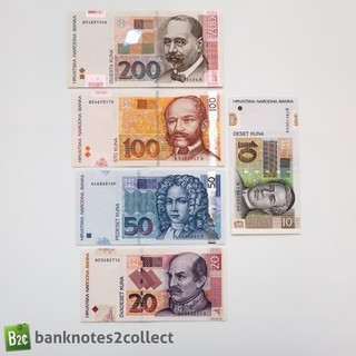 CROACIA: Juego de 5 billetes de Croacia Kuna.