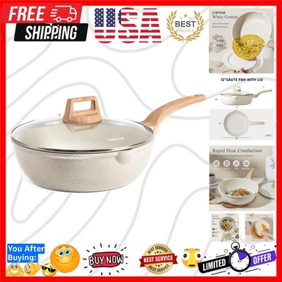 12Inch Nonstick Deep Frying Pan with Lid, 5.5 Qt Jumbo Cooker Saute Pan with ...