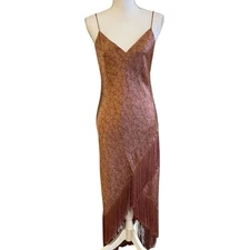 Cami NYC Womens Floral Silk Slip Dress Size M Fringe Gatsby Wedding Party Glam