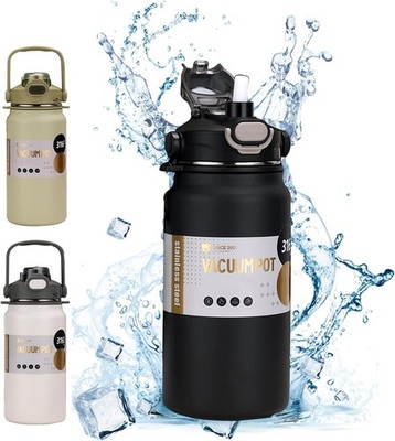1,3L Isolier-Trinkflaschen, 316 Edelstahl, Silikon-Strohhalme, rutschfester Becher