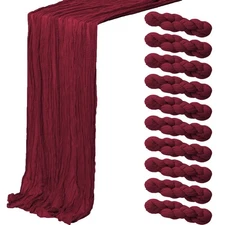 10 Pack Burgundy Cheesecloth Table Runner,10FT/120 Inch Boho Gauze Fabric Tab...