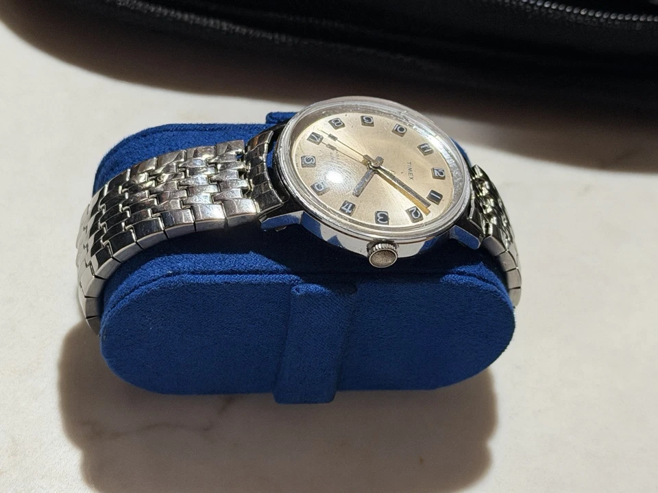 Reloj Automático Timex Viscount 1974 Azul Índice Para Hombre Vintage Años 70 Retro Clásico Foto 3 de 4