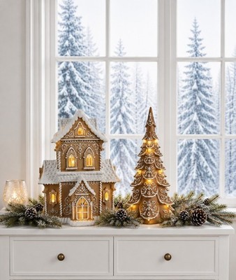 LED Lebkuchenhaus  Zuckerguß 28x21x37cm Clayre & Eef Weihnachten Knusperhaus
