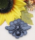 New Natural Stone Carved Polished Silver Obsidian Crystal Flat Bee & Honeycomb — photo 1